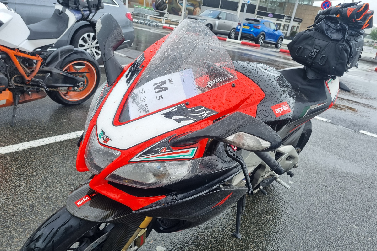 Motorcyclist standing ready for the Channel Tunnel