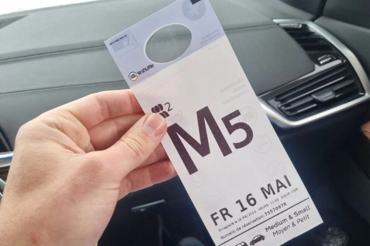 LeShuttle Eurotunnel ticket displayed in the car window before boarding