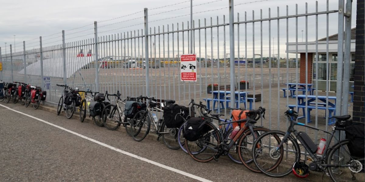 Bicycles parked and waiting to board the ferry