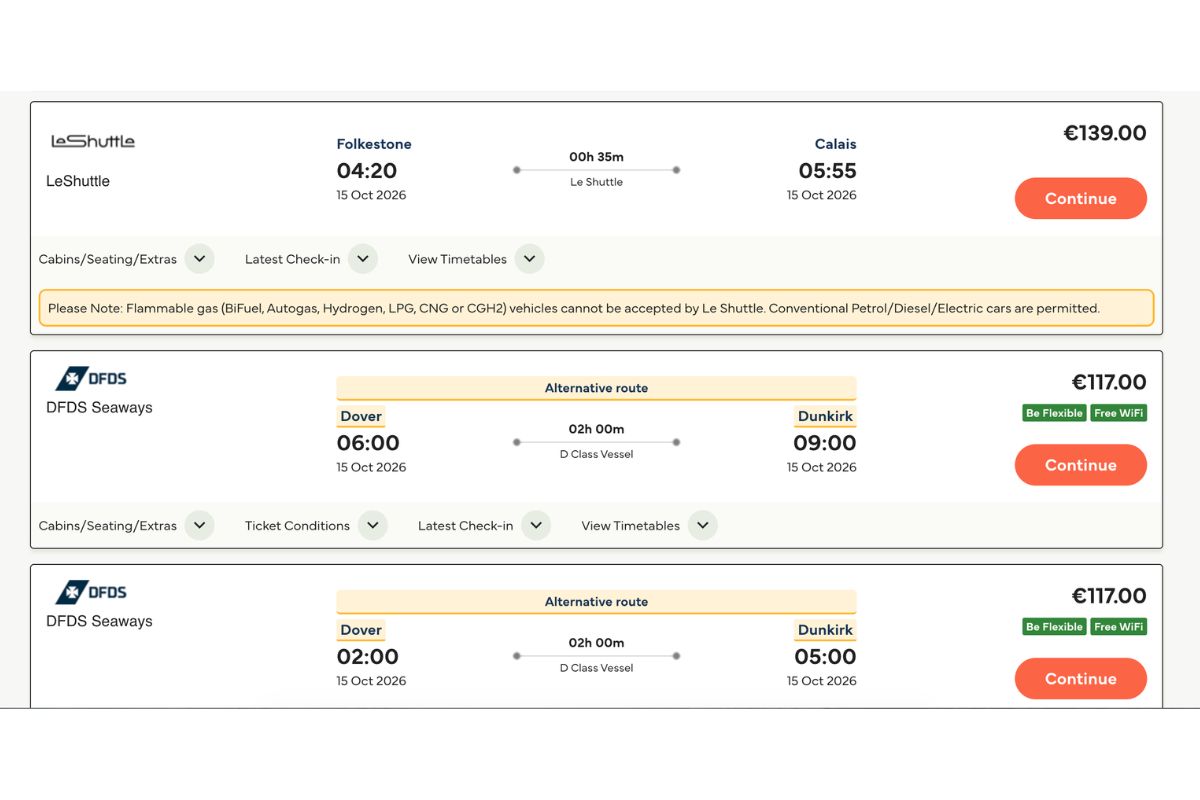 Compare LeShuttle and ferry prices when booking your Channel crossing ticket