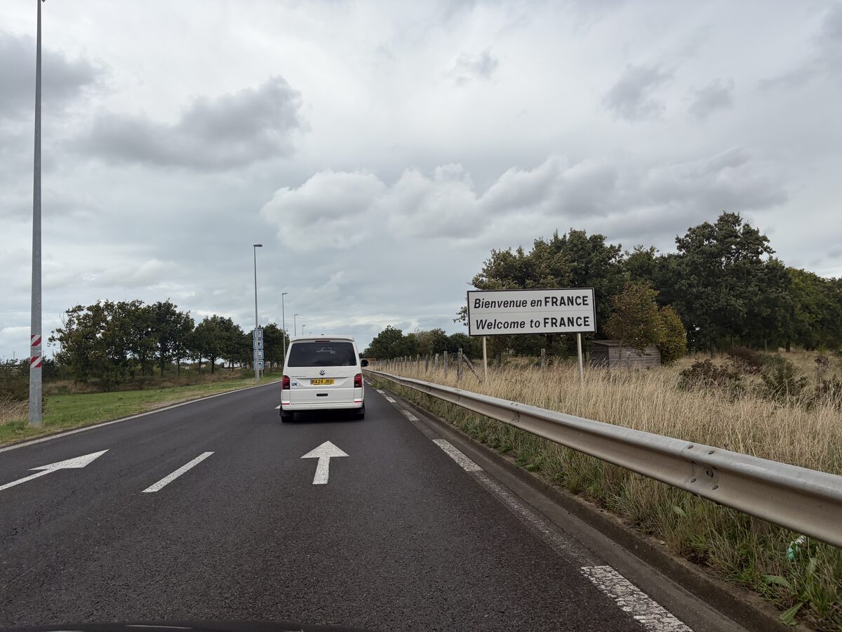 Bienvenue en France Welcome to France sign after leaving the Calais terminal